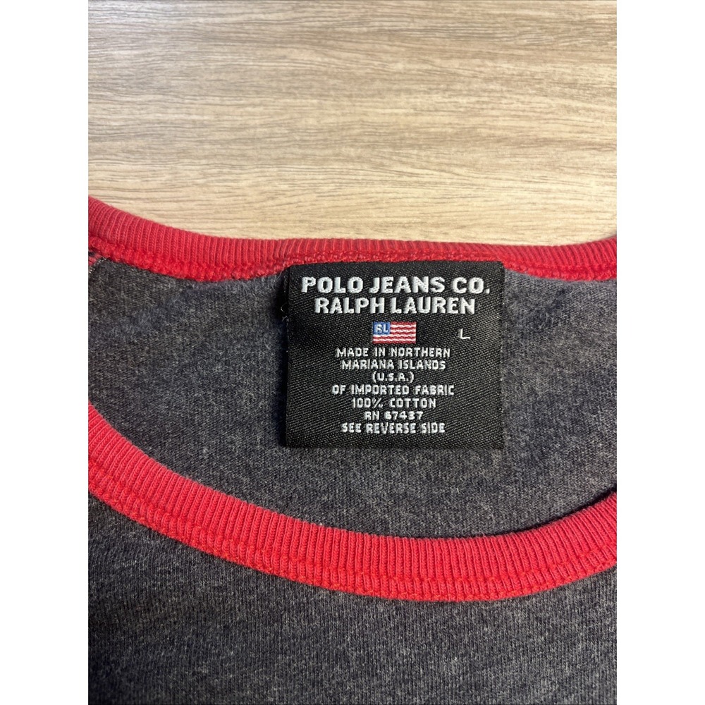 Vintage POLO Jeans Co Ralph Lauren Boys L Red Long Sleeve Made In USA - Picture 3 of 4